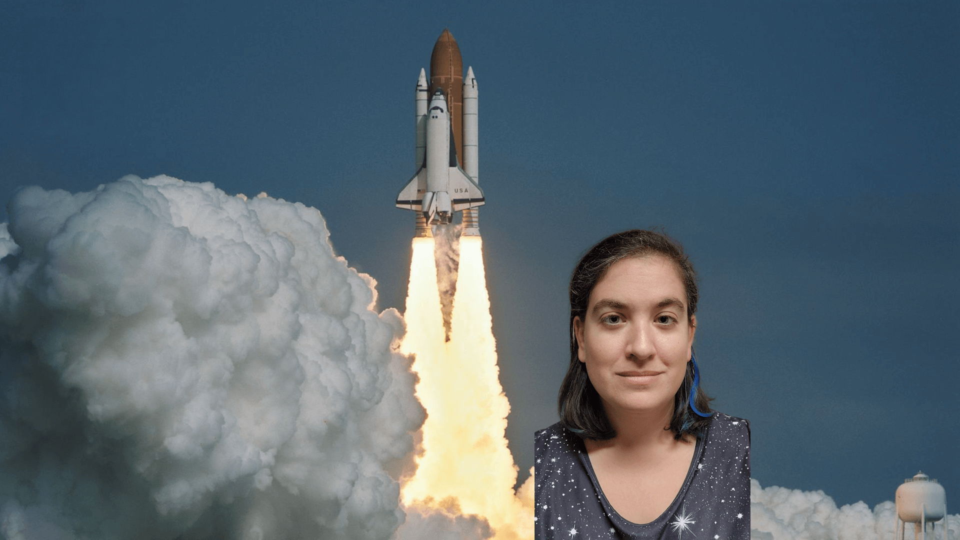 Talia with an image of the Space Shuttle Columbia