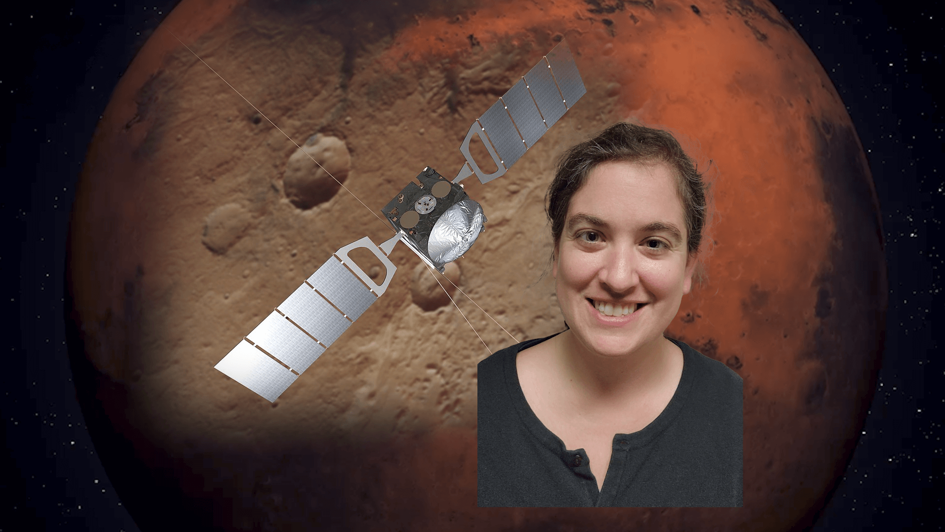 Talia with an image of a spacecraft and Mars