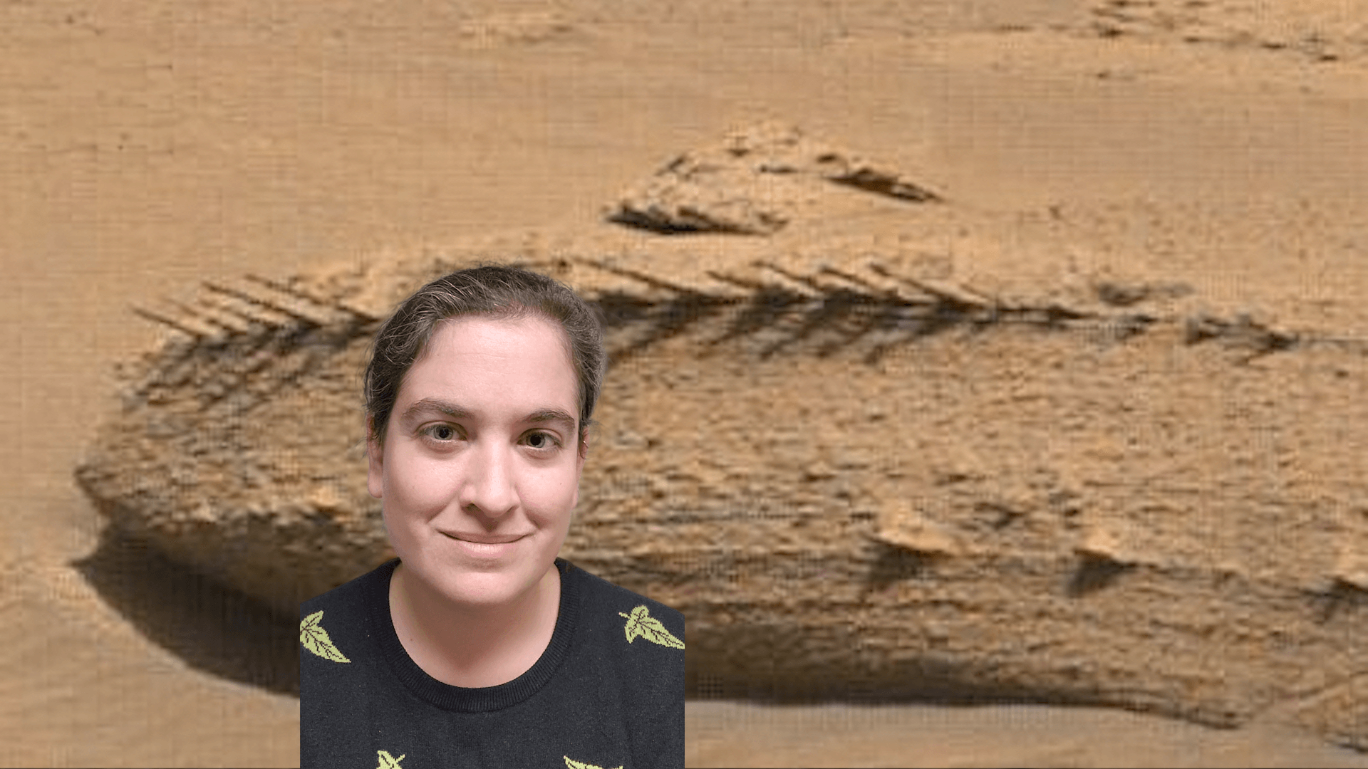 Talia with an image of the rock formation resembling dragon bones found on Mars