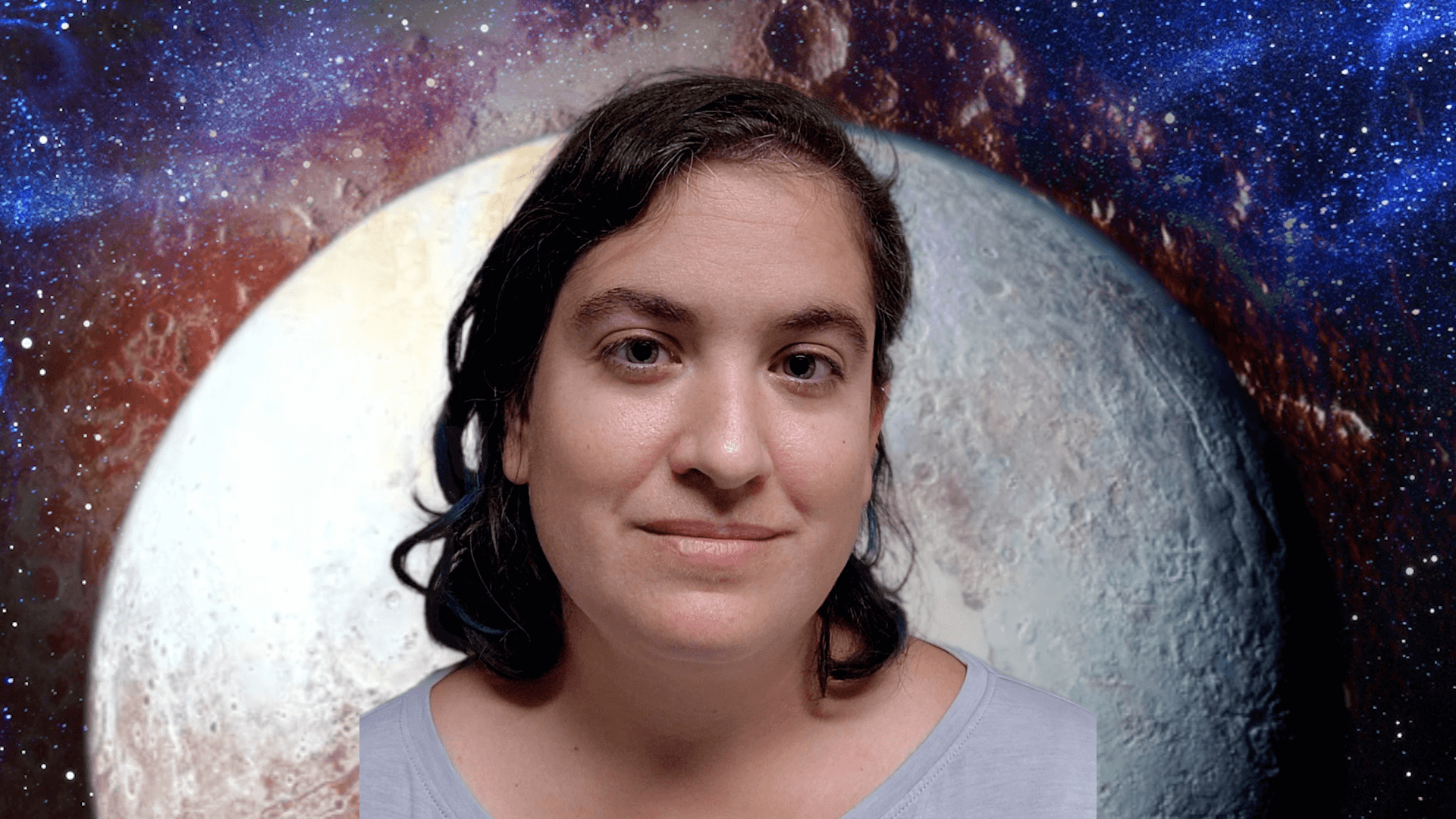 Talia with an image of Pluto