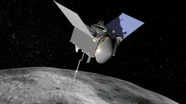 An artist’s depiction of the OSIRIS-REx spacecraft over the asteroid Bennu. Credit: NASA/University of Arizona