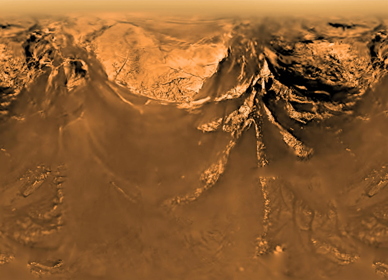 The moon Titan as seen during the descent of the Huygens probe in 2005. Credit: ESA/NASA/JPL/University of Arizona