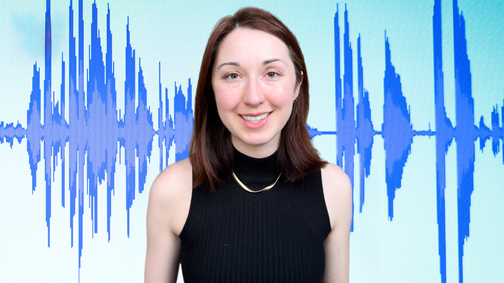 Alex Dainis in front of audio waves