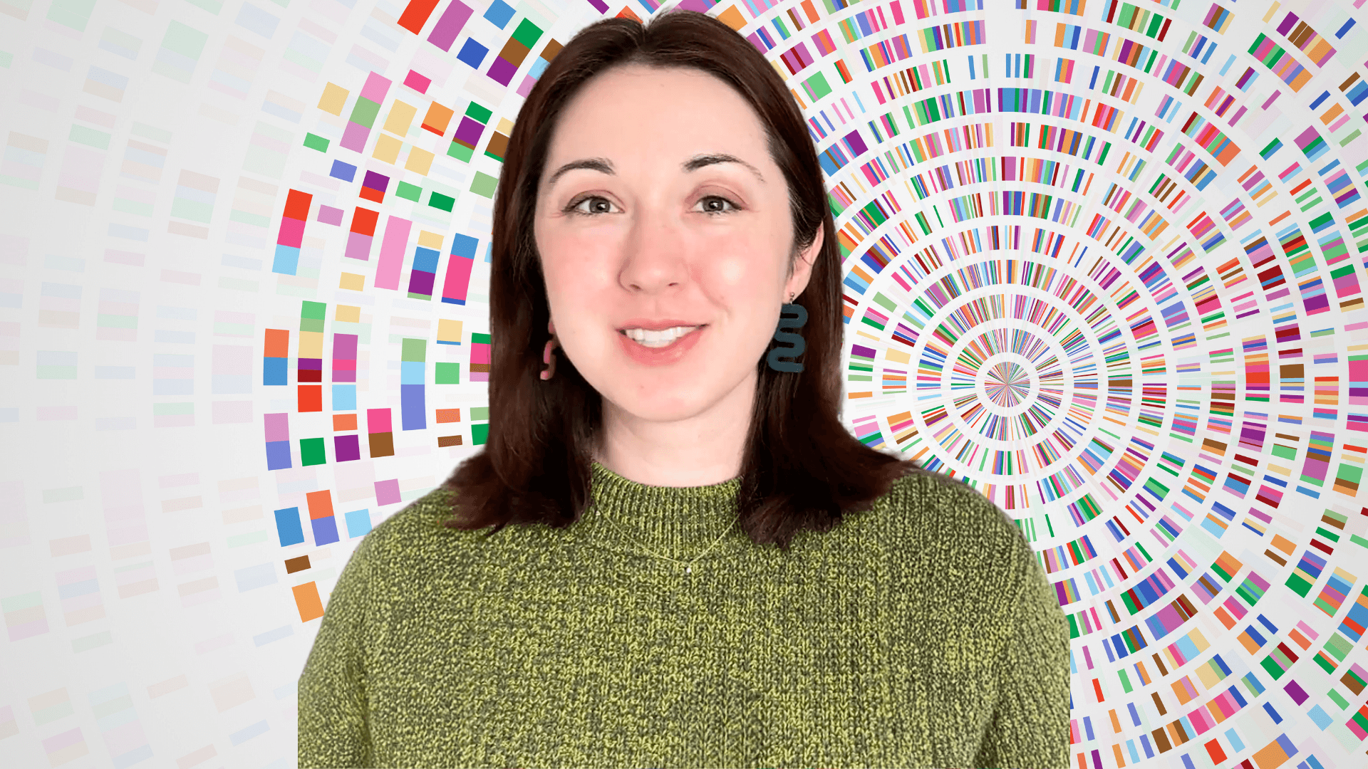 Alex Dainis in front of a wheel of colors