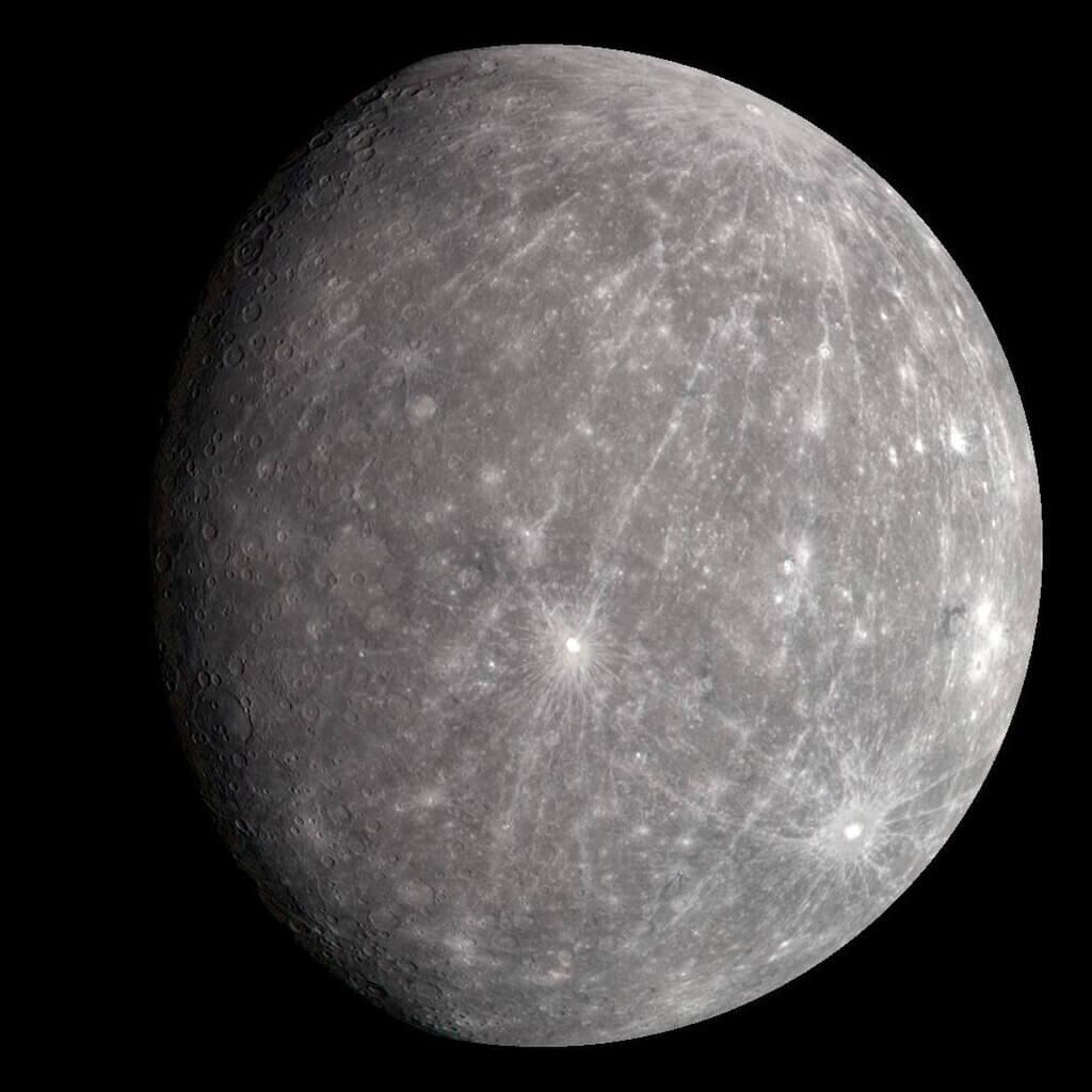 The planet Mercury as viewed by the MESSENGER spacecraft. Credit: NASA/APL/ASU/Carnegie Institute of Washington