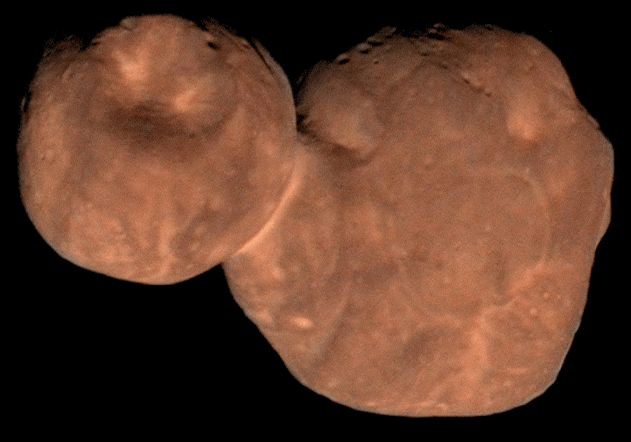 Arrokoth, a Kuiper Belt Object and trans-Neptunian object orbiting about 44 AU out from the Sun, became the farthest object ever photographed up close when the New Horizons spacecraft flew past it on January 1, 2019. Credit: NASA/JHU-APL/SWRI/Roman Tkachenko