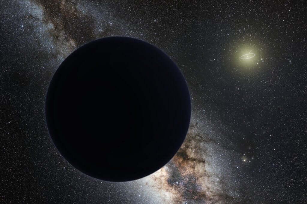 An artist’s rendition of Planet Nine looking back towards the Sun, with Neptune’s orbit around the Sun depicted to give an idea of scale. Credit: ESO/Tom Ruen/nagualdesign
