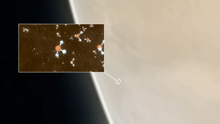 An artist’s image showing the molecule phosphine in the clouds of Venus. Credit: ESO/M. Kornmesser/L. Calçada/NASA/JPL-Caltech