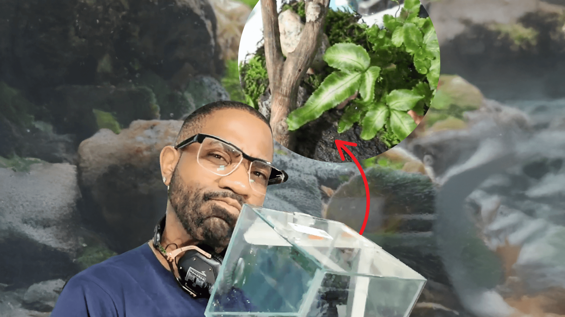 Maynard Okereke in front of a homemade terrarium