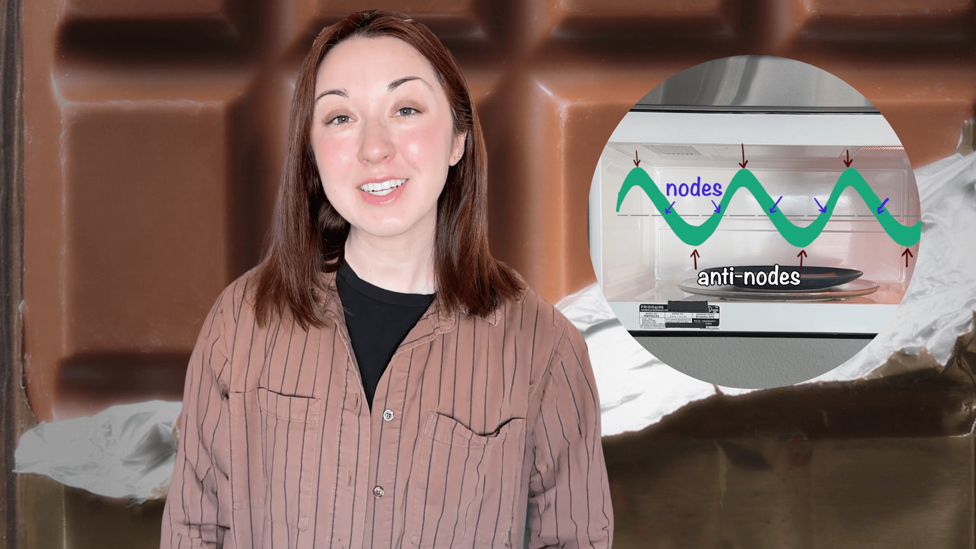 Alex Dainis in front of a microwave melting chocolate.