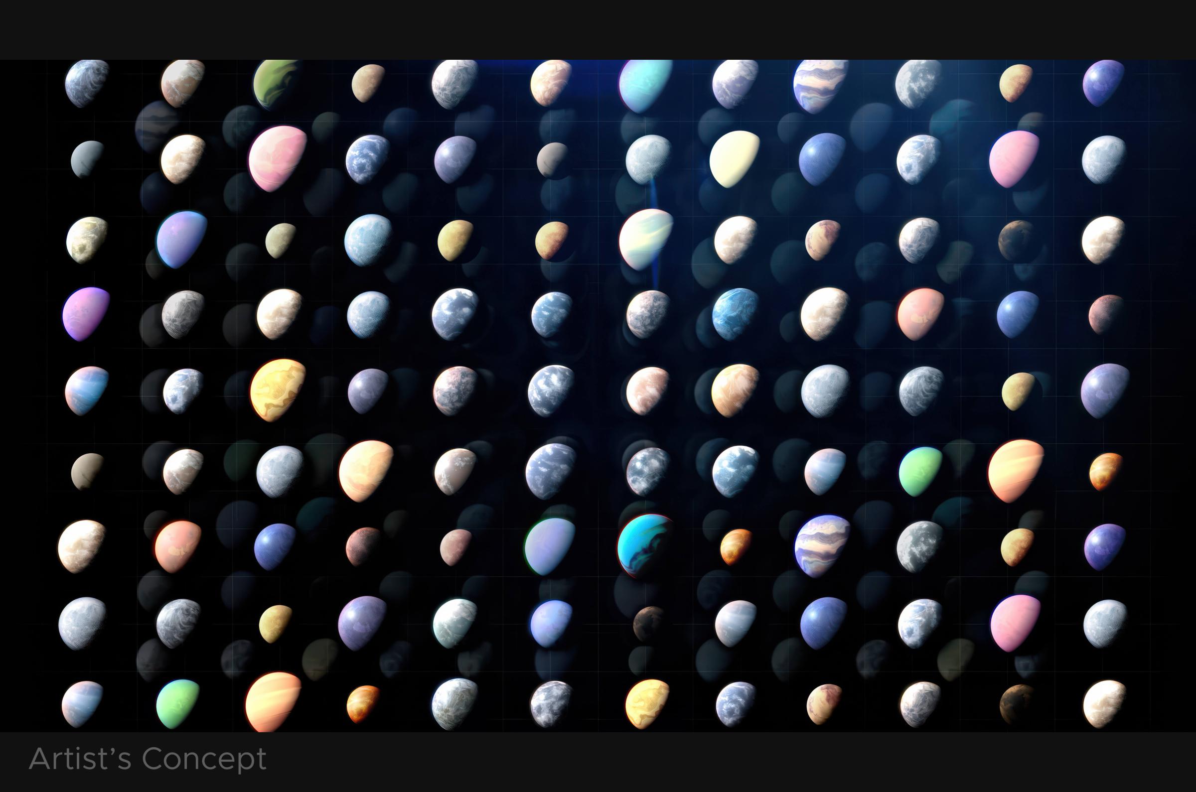 An artist’s impression of a small fraction of the 6,000 confirmed exoplanets we have discovered in the past 30 years. Credit: NASA Goddard Space Flight Center
