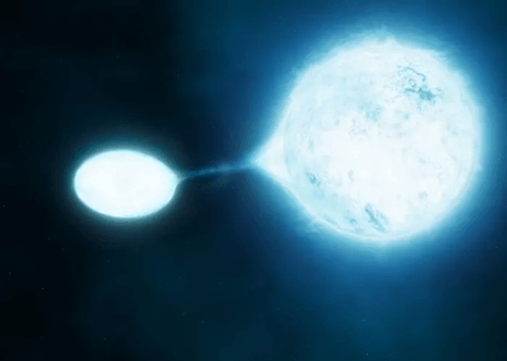 An artist’s image of white dwarf stealing material off of a companion star. Credit: ESO/L. Calçada