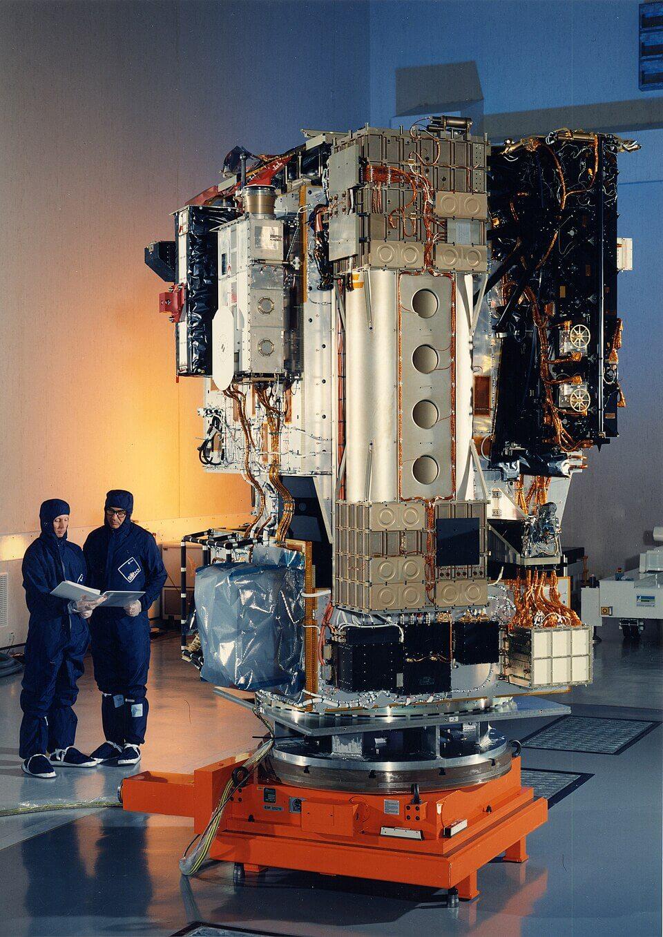 The SOHO spacecraft under construction in Europe. Credit: NASA