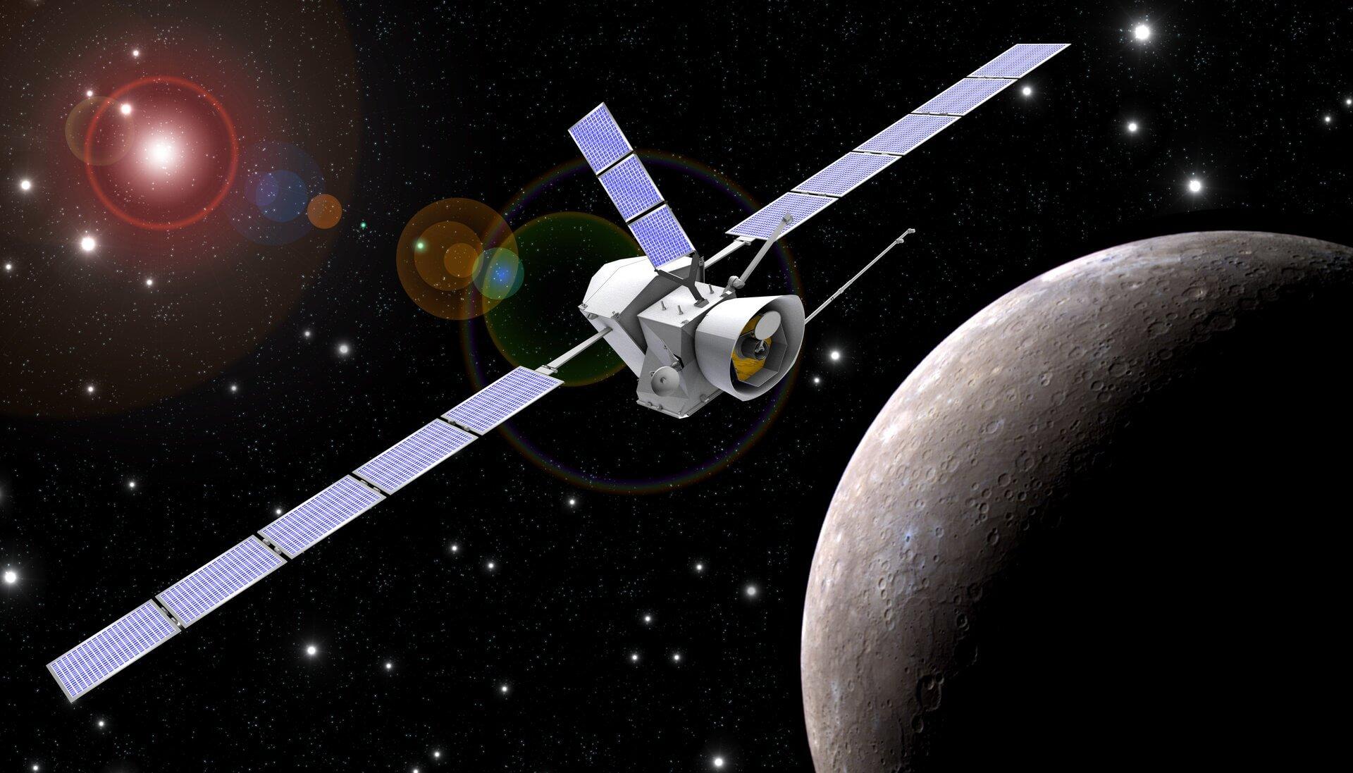 The spacecraft BepiColombo, seen here in an artist’s illustration, will finally enter orbit around Mercury in 2026. Credit: ESA
