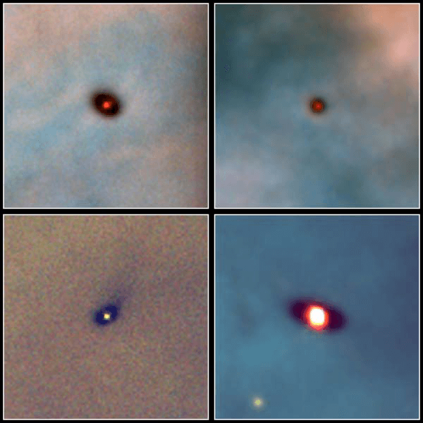 These are four protoplanetary disks, or proplyds, found in the Orion Nebula by Hubble. Someday these will become solar systems. Credit: NASA/M. McCaughrean/C. O’Dell