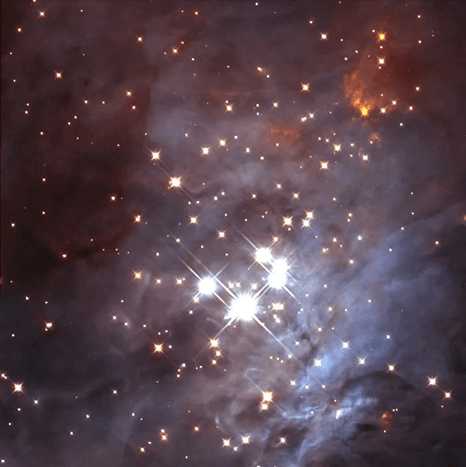 The stars of the Nebula’s central cluster, the Trapezium, as seen in infrared by the Hubble Space Telescope. Credit: NASA’ESA-K. L. Luhman/G. Schneider/E. Young/G. Rieke/A. Cotera/H. Chen/M. Rieke/R. Thompson
