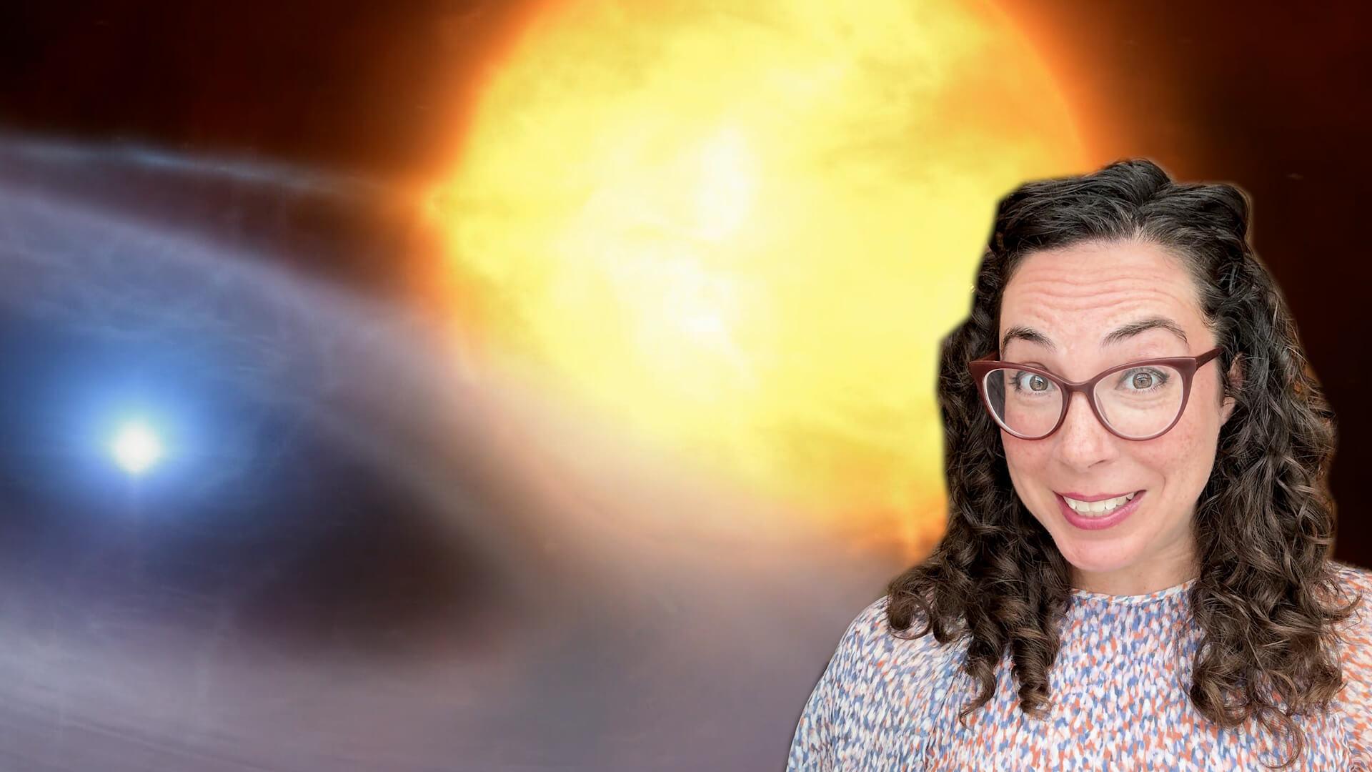 Erika Hamden in front of an image of a vampire star.