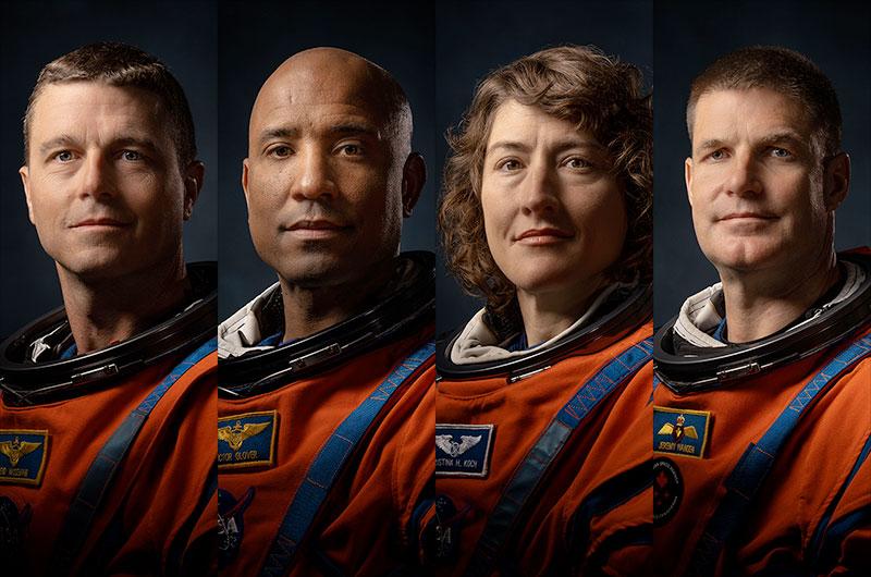 The crew of Artemis 2. From left to right: Reid Wiseman, Victor Glover, Christina Koch, and Jeremy Hansen. Credit: NASA/Josh Valcarcel