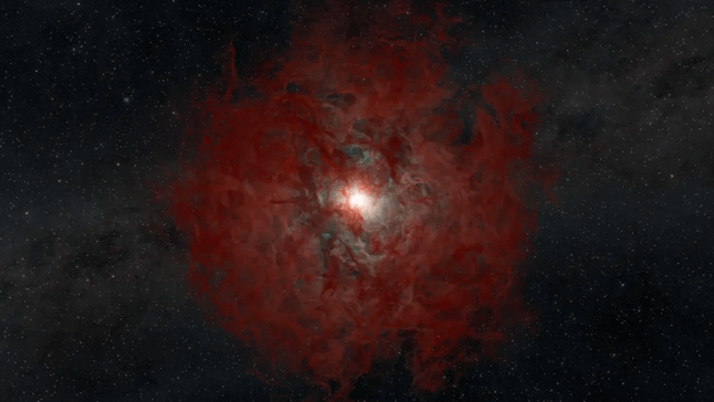 This artist’s impression shows what we think M31-2014-DS1 looks like now: a hot, dense, bright core immediately around the black hole surrounded by the gases that used to be the star’s outer layers. Credit: Keith Miller, Caltech/IPAC-SELab