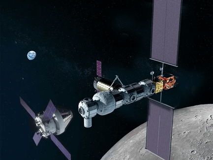 An artist’s rendition of the proposed lunar space station, the Lunar Gateway. Credit: NASA