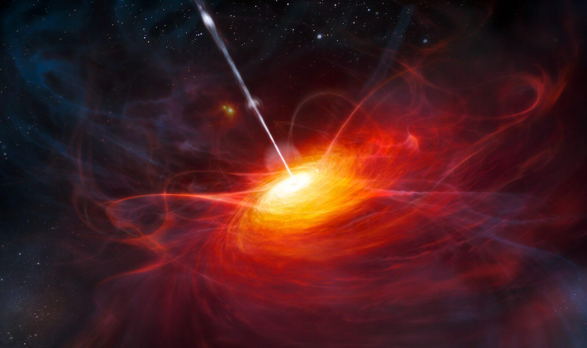 This artist’s illustration imagines seeing a quasar up close. Credit: ESO/M. Kommesser