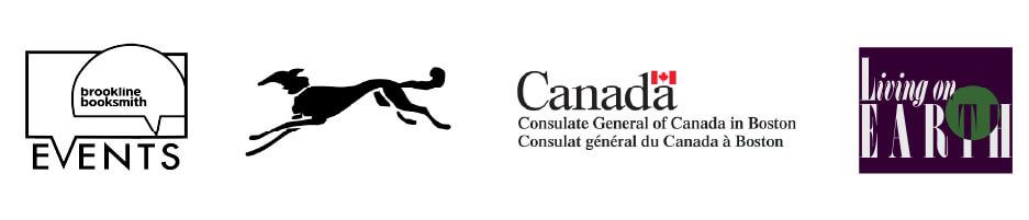Logos for Brookline Booksmith, Knopf Doubleday Publishing Group, the Consulate General of Canada in Boston, and Living On Earth.