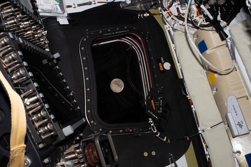 The Moon as seen through the window of the Artemis II Orion capsule Integrity. Credit: NASA