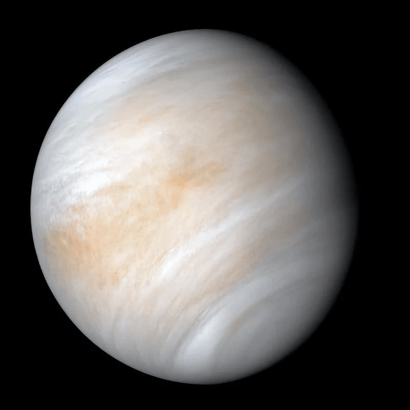 Venus’s atmosphere is so thick you cannot see the surface from space, only the tops of the clouds. Credit: NASA