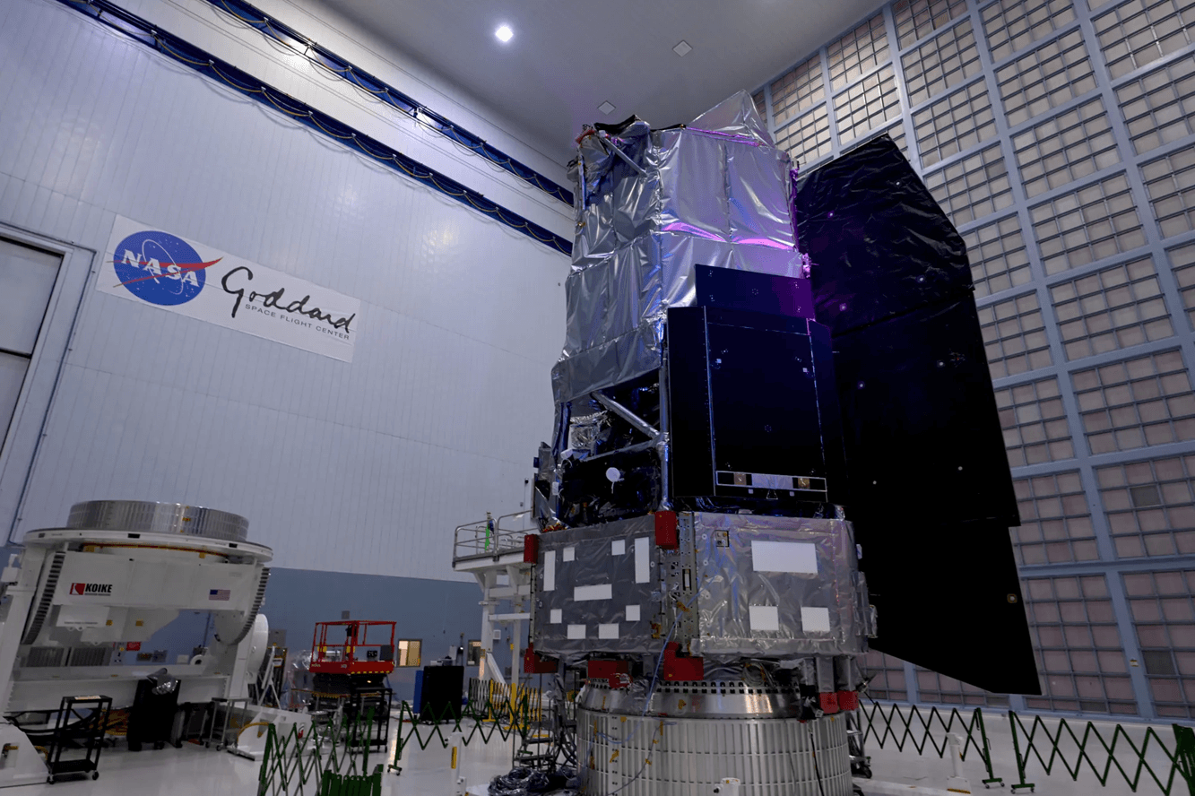 The Nancy Grace Roman Space Telescope, seen here fully complete, was finished well ahead of schedule. Credit: NASA/Scott Wiessinger