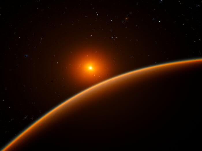 An artist’s impression of LHS 1140b and its star. Credit: ESO/Spaceengine.org
