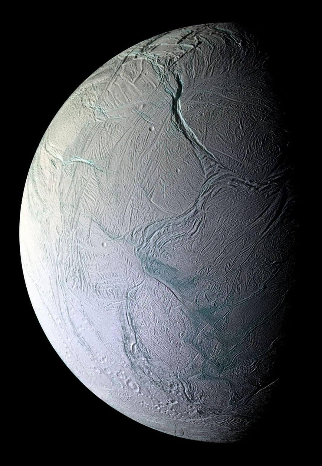 Saturn’s moon Enceladus hides an underground ocean that is possible capable of supporting life. Credit: NASA/JPL/Space Science Institute
