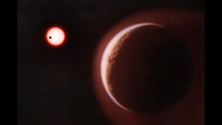 An artist’s impression of LHS 1140b with a helium-rich upper atmosphere slowly being lost to space at the rate of one adult blue whale an hour. Credit: Melissa Weiss/Harvard-Smithsonian Center for Astrophysics