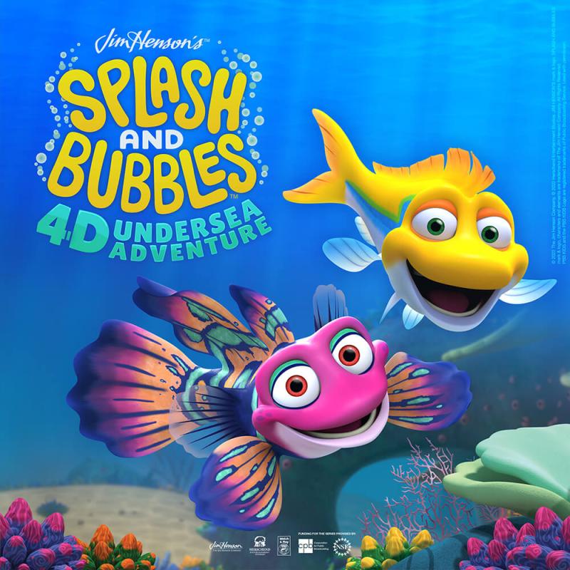 Two 3D animated fish by a coral reef.
