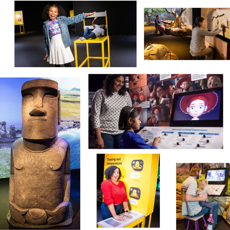 Collage displaying 3 touring exhibits.